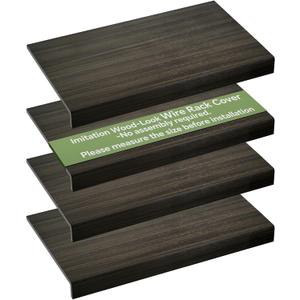 4 PCS Wire Rack Covers for Pantry Wood Grain, 24''W * 12''D(Ready to Use) Faux Wood Shelf Covers for Wire Shelving, Rustic Closet Shelves Covering Toppers, for Pantry, Bathroom, Kitchen,(Dark)