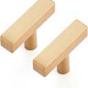 Ravinte 5 Pack Brass Single Hole Champagne Gold Handles Square Cabinet Hardware Stainless Steel Pulls for Kitchen Cupboard Drawers 2 Inch Overall Length