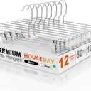 HOUSE DAY Clear Pants Hangers with Clips 12 Pack, Plastic Skirt Hangers for Women, 14 Inch Clip Hanger for Pants, Skirts, Jeans, Shorts, Legging, with 360-degree Swivel Hook, 2 Adjustable Clips