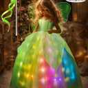 Light Up Girls Halloween Costume Toddler Fairy Dress & Wings Green Fairy Girls Costume Princess Ball Gown Kids (Size 140)