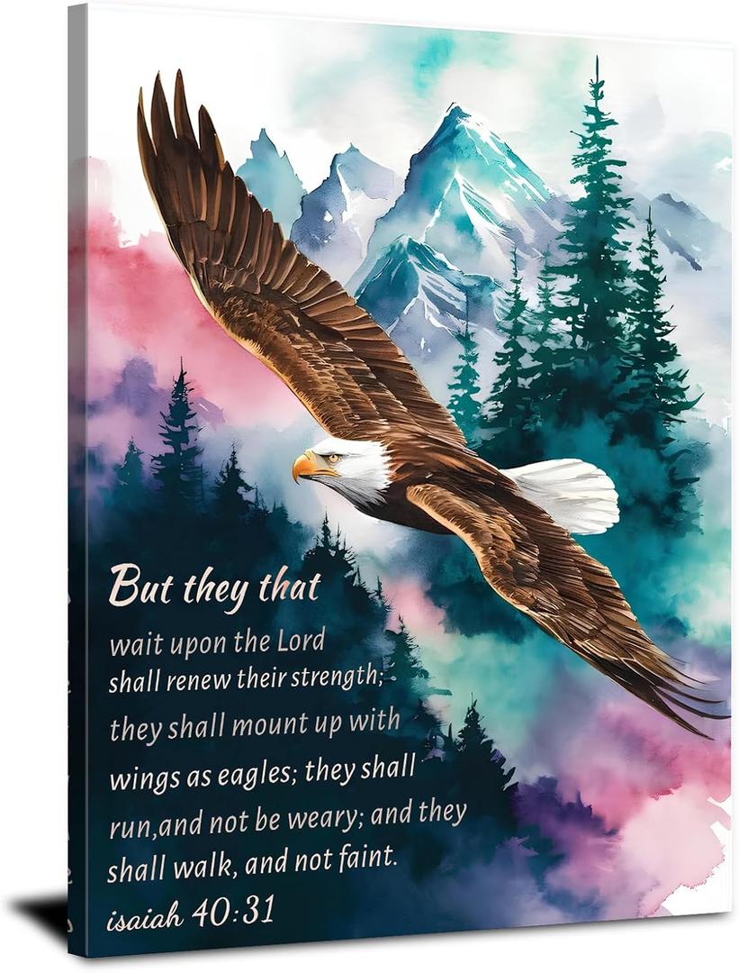 Christian Wall Art Eagle Pictures Isaiah 40 31 Poster Bible Verse Canvas Prints Painting Inspirational Scripture Wall Decor Mountain Forest Artwork for Bedroom Living Room Home Decoration 12x16"