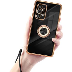 for Samsung Galaxy A53 Case, A53 5G Case for Women Electroplating Gold Edge, Luxury Elegance Single Color Bottoms Full Camera TPU Protection Cover with 360 Kickstand for Samsung A53 5g (Dark)