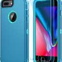SunStory Compatible with iPhone 6/7/8 Plus Case with HD Screen Protector, 3-Layer Heavy Duty Full-Body Cover,3 in 1 Hybrid Protective Case for iPhone 6/7/8 Plus 5.5",LakeSkyBlue