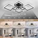 Modern Ceiling Light, 36.2'' LED Dimmable Acrylic Square 6+1 Rings Ceiling Lights with Remote, Black Flush Mount Ceiling Light Fixture for Low Ceiling Bedroom Living Room Dining Room, 130W