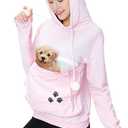 Women Pet Carrier Sweater Puppy Kitten Pouch Hoodies Long Sleeve Plus Size Tops (X-Large, Pink)
