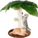 Small Cat Scratching Post for Kitten Cute Cat Scratcher with Nature Sisal Rope Coconut Tree for Indoor Cats Kittens with 3 Elastic Balls Balls Large 3D Green Leaves for Small Cats