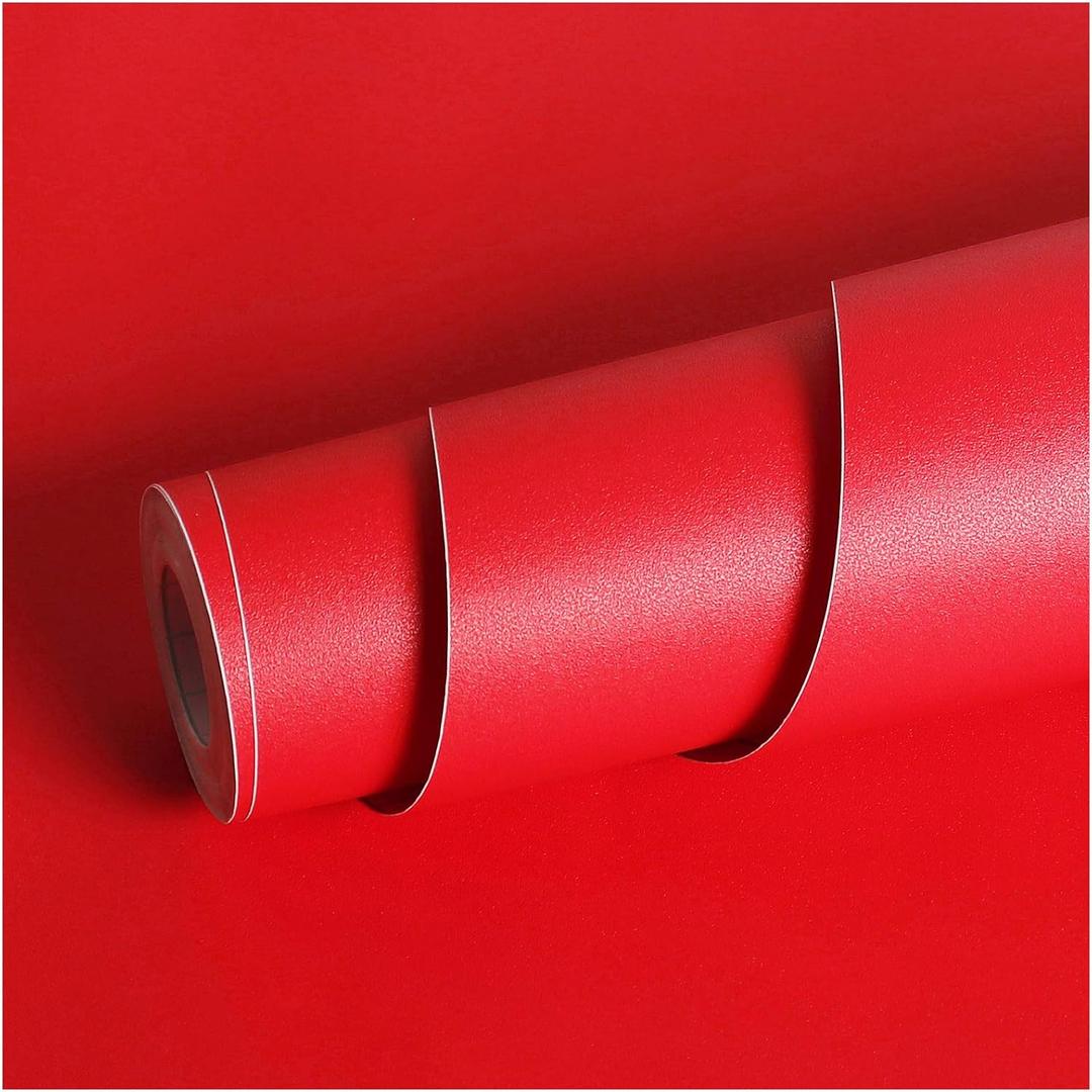 Livelynine Red Contact Paper Peel and Stick Roll Self Adhesive Vinyl Wrap Removable Wallpaper Waterproof Countertops Shelf Liners Cabinets Old Furniture Crafts Wall Paper Decorations 15.8x78.8'