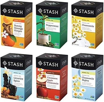Stash Tea Soothing Herbal Tea 6 Flavor Variety Pack, 6 Boxes With 18-20 Tea Bags Each, BBD 06/14/2026