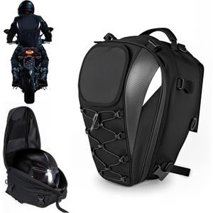 Waterproof Motorcycle Tail Bag, 25L-38L Large Capacity Motorbike Helmet Bag, Motorcycle Backpack, Dual Use Luggages Bag (White)