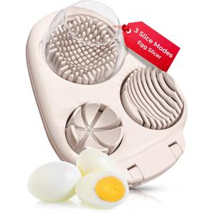 CraftyCrocodile Egg Slicer for Hard Boiled Eggs - 3 Slice Modes Egg Cutter, Heavy Duty, Stainless Steel Dicer - Kitchen Chopper Tool for Strawberry, Mushroom, Grape, Cherry Tomato - Light Beige