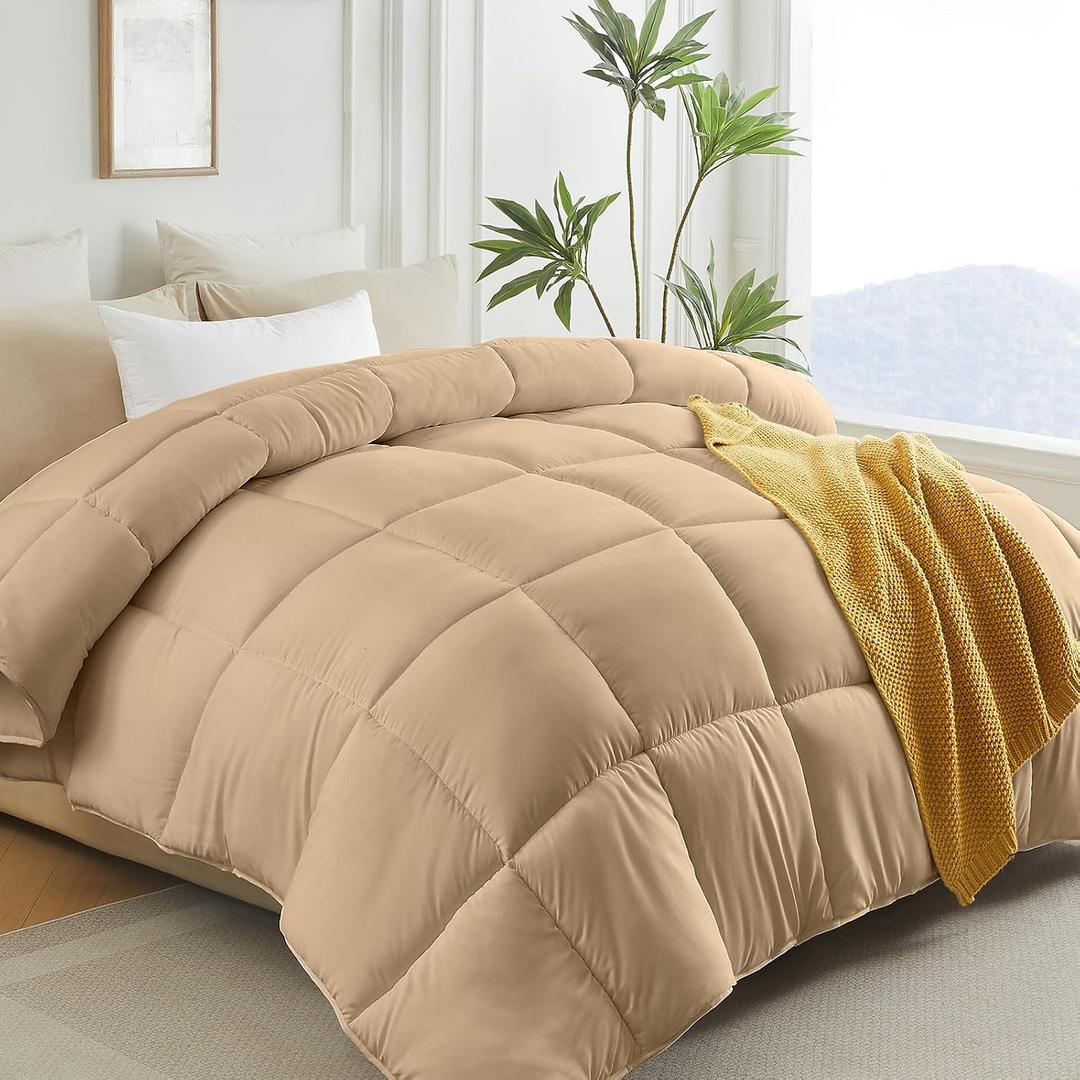 L LOVSOUL Down Alternative Comforter King Size Duvet Insert,All Season Duvet Insert with Corner Tabs,Khaki Comforter King 106x90Inches
