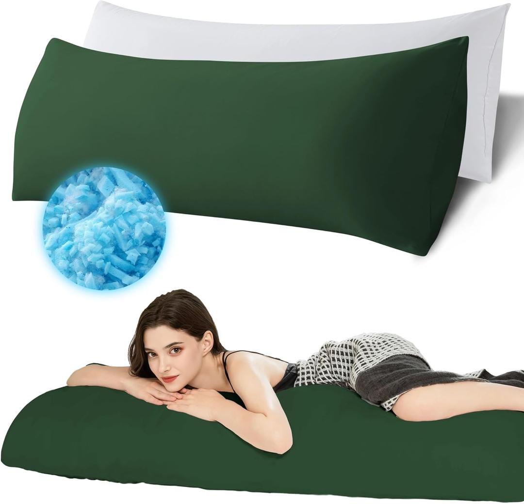 Ubauba Memory Foam Body Pillow with Cover, Full Large Body Pillows Insert for Adults with Envelope Closure Pillowcase, Firm & Fluffy Long Bed Pillows for Sleeping (20x54 inch, Green)
