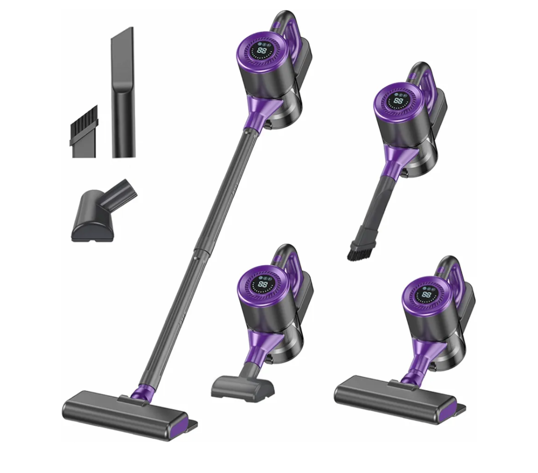 Cordless Vacuum Cleaner, Powerful Suction Vacuum Cleaners for Home, Stick Vacuum Cordless Rechargeable with LED Screen and 3-Speed Suction, Lightweight Handheld Vacuum for Pet Hair, Hard Floor, Carpet