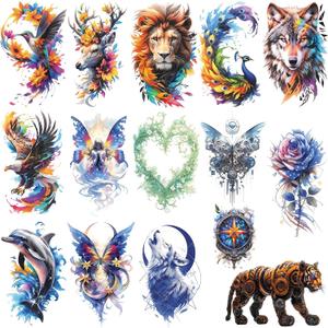 15 Sheets 3D Watercolor Flower Animal Temporary Sleeve Tattoos Adults, Waterproof Half Arm Floral Stickers Women Men, LongLasting Rose Eagle Butterfly Agle Parties Festivals Accessories