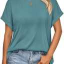 AUTOMET Women's Oversized Short Sleeve T-Shirt, Casual Drop Shoulder Top with Roll-Up Cuff Sleeves for Summer, Size S