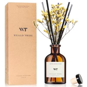 WEALD TRIBE Reed Diffuser Set for Bathroom Air Fresheners, Oil Diffuser Sticks with Flower | Lemongrass Scent 4.0 fl oz Home Fragrance with Sticks Defusers | House Bedroom Office Shelf Decor