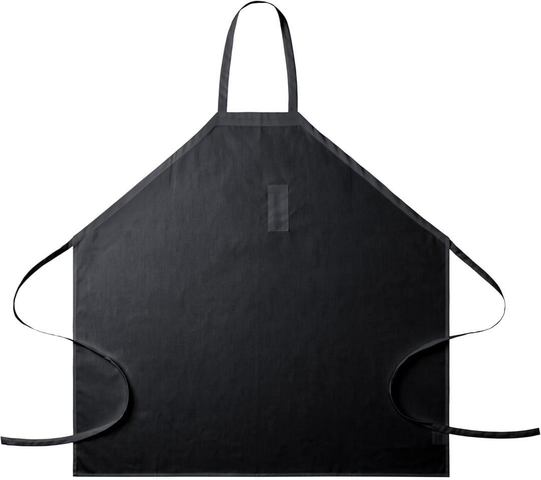 Bib Apron with Fixed Neck Strap and Utility Pocket  Full-Coverage Chef Apron for Kitchen, Restaurant & Caf (Black)