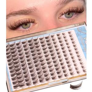 Brown Cluster Lashes Fairy Eyelash Clusters Natural Lash Extensions Wispy 3D Cluster Eyelash Extensions DIY Lash Extensions Soft Dark Brown Individual Eyelashes CC-Curly 8-16MM 144PCS