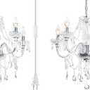 2PCS Plug-in 5 Light Crystal Hanging Pendant Lights Acrylic Chandelier with Clear Cord & On/Off Switch H19 D19.7 for Kitchen Island Girls' Room Dining Area Laundry Pavilion