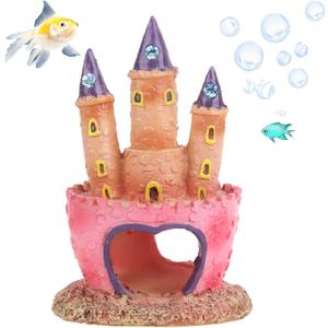 Fish Tank Decorations Pink Castle Aquarium Decorations Resin Fish Cave Hideouts Large Aquarium Decor,Vintage Castle Fish Tank Accessories for Betta Fish Freshwater and Saltwater Fishtanks
