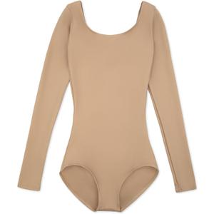 Capezio Girls' Team Basics Long Sleeve Leotard (Large, Nude)