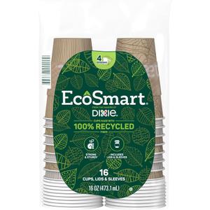 Dixie EcoSmart 100% Recycled Fiber Paper Coffee Cups With Lids, 16 Oz, 96 Count (Pack of 6), Large Paper Coffee Cups For Hot Beverages (Kraft)