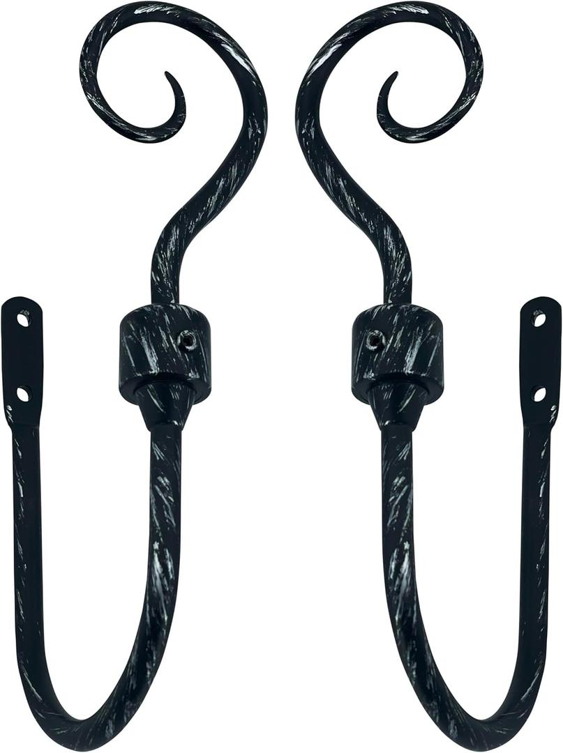 New Shape Curtain HoldbacksScroll Hooks,Curtain Hooks,Tassel Hooks,Window Drapery holdbacks, Set of 2, Black Brushed Silver