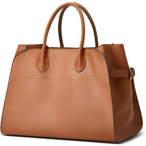 Vegan Leather Tote Bags for Women Large Tote Retro Top-handle Bag Trendy Work Bag PU Leather Purses (15.3" x 8.6" x 10.2", Brown)