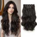 Long Hair Clip in Extensions 4PCS Seamless Clips ins for Women Non-Weft Wavy Easy Hairpieces Charming Wave Synthetic Fiber 22 Inch Full Head Breathable and Soft for Daily Use Natural Black
