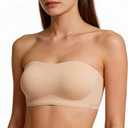 Strapless Bras for Women Wirefree Non-Slip Bandeau Bra, Seamless Padded Tube Top Invisible Bralette with Secure (Beige, L)