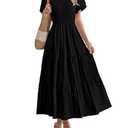 BTFBM Women Casual Summer Dresses 2025 Spring Crewneck Short Sleeve Tiered Flowy Boho Maxi Beach Vacation Dress Pockets (M, Black)
