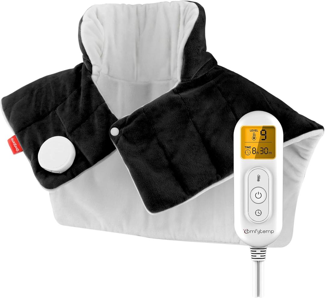 Comfytemp Heating Pad for Neck and Shoulders and Back, 2.6lb Weighted Electric Heating Pads, Large Heated Wrap, 9 Heat Settings & 11 Timer, Valentines Birthday Gifts for Women Men Mom Dad, Black