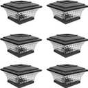 HUYIENO Solar Cap Lights Outdoor LED Lighting Deck Fence Two Light Modes Warm White/Bright White Suitable for 4x4 Wooden Posts Black 6PK