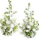 Ling's Moment 41.0" Tall Free-Standing Wedding Aisle Artificial Flowers for Ceremony Decor, 2PCS White Walkway Floral Chair Markers, Faux Rose Altar Arch Arrangement Spring Decorations Outdoor (Wht-white & Lily & Olive)