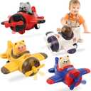 Airplane Toy Cars for Toddlers 1-3 4 Pack Press and Go Baby Car Toys, Push Airplanes with Rotating Propellers & Animal Drivers, Safe ABS Friction Cars for Indoor Outdoor Play, Gift for Boys Girls