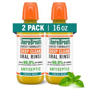 TheraBreath Deep Clean Mouthwash, Antiseptic Benefits, Fresh Mint Flavor, Dentist Formulated, Alcohol Free, 16 fl oz (Pack of 2) TheraBreath Deep Clean Mouthwash, Antiseptic Benefits, Fresh Mint Flavor, Dentist Formulated, Alcohol Free, 16 fl oz (Pack of 2)