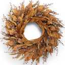 26" Artificial Fall Eucalyptus Wreath with Seeds for Front Door 3 Different Shape of Eucalyptus Leaves,Large Size,Full & Vivid,for Autumn Porch Wall Window Fireplace Farmhouse Harvest Decor