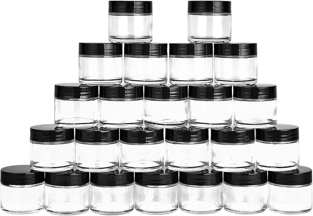 2 oz Glass Jars with Lids, Hoa Kinh 24 Pack Air Tight Leak Proof Small Clear Transparent Cosmetic Glass Jars - White Inner Seal Lid for Handmade Lotions, Creams, Body Butter, Candle, Crafts Storage