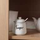 HAOTOP Farmhouse Porcelain Sugar Bowl with Lid and Spoon 12oz,Easy to Clean (White)