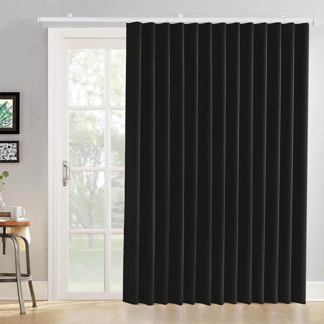Room Divider Curtains Ceiling Track Sets Blackout Curtain Flexible Bendable Tracks for Patio Sliding Glass Door Bedroom Privacy Partition Separator, 1 Panel Black Drape and White Rail, W108 x L84 in