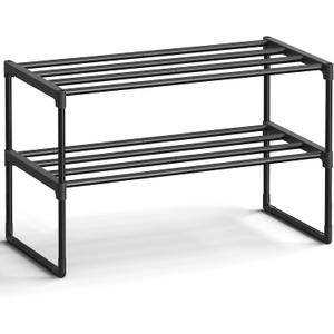 SONGMICS Shoe Rack, 2-Tier Shoe Organizer, Metal Storage Shelf, Upright or Upside Down, for 6-9 Pairs, Stackable, for Entryway, 11.8 x 26.8 x 14.6 Inches, Black ULSA202B01