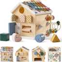 Tiny Land 9-in-1 Wooden Activity Cube, Montessori Baby Activity Center for 1+ Year Old, Educational Toy for Toddlers, Ideal Gift for Boys and Girls (Morandi)