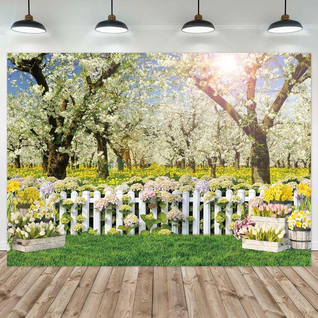 10x8ft Polyester Spring Backdrop Natural Scenery Forest Tree Photography Background for Children Birthday Wedding Baby Shower Party Decor Studio Portrait Photobooth Prop