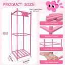 Stuffed Animal Storage Zoo with Wheels, Wooden Large Stuff Animals Plushies Holder Toy Organizer Kids Plush Storage Cage with Elastic Band and Net for Nursery Playroom Corner for Toddler (Hot Pink)