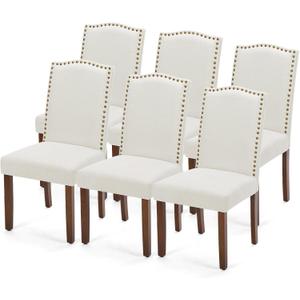 DUMOS Dining Chairs Set of 6, Moden PU Leather Kitchen Table Chairs with Wooden Legs and Padded Seat for Dining Room/Kitchen/Living Room/Restaurant, Beige
