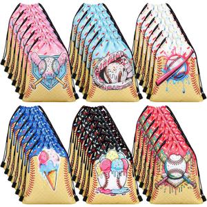 Sunnymove 36 Pcs Ice Cream Drip Baseball Party Favors 7.5'' x 10'' Baseball Drawstring Bag with Handle Ice Cream Drip Bags Bulk Sport Themed Gift Wraps Party Supply for Team Birthday Treat Candy Snack