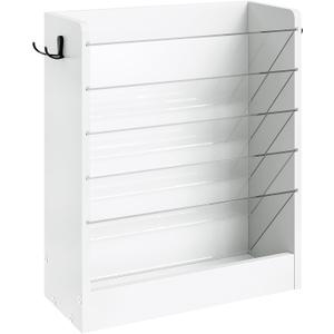 Wall File Holder, 6-Tier File Organizer, Office Supplies Storage Rack, Versatile Desktop Organizer, with Detachable Shelves, with Side Hooks, for Living Room, Study, Home Office, White MWJ02WB