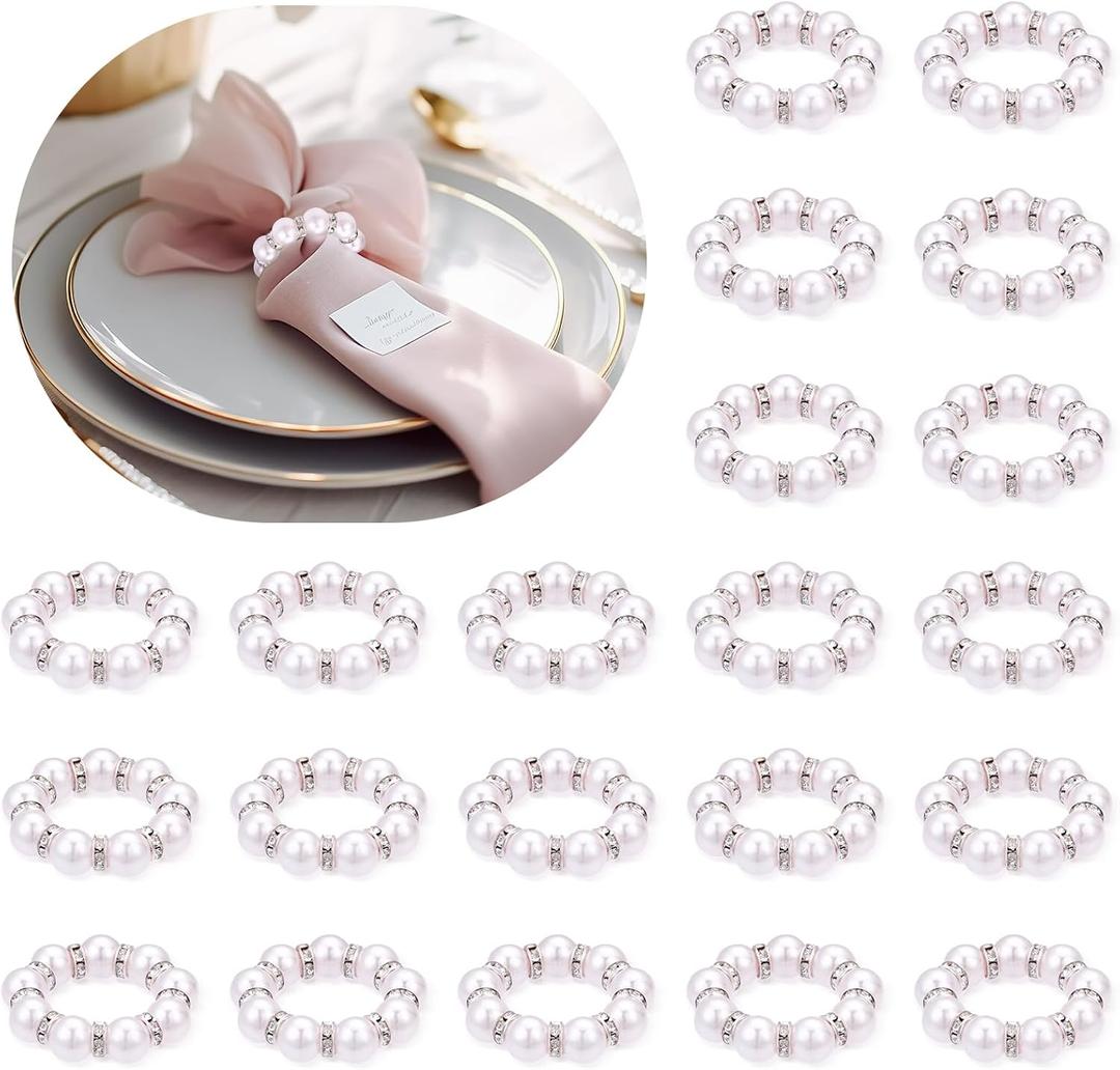 100 Pcs Silver Pearl Napkin Rings Set Elegant Wedding Napkin Holders, Disposable Golden Napkin Rings, Pearl Napkin Holders Bulk for Wedding, Party, Banquet, Birthday Table Decor (Silver, 100 pcs)