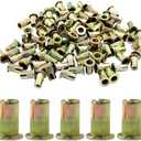 100 Pcs 6-32 UNC Rivet Nut, Carbon Steel Flat Head Rivnu, Threaded Rivets Nut Inserts for Automotive, Furniture