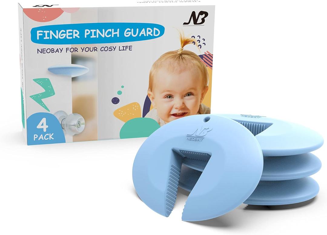Neobay Door Pinch Guard and Door Slam Stopper, Durable Silicone Door Finger Pinch Guard, Prevents Slamming on Even Heavy Doors, Non-Toxic & Pet Friendly, Blue, 4 Packs